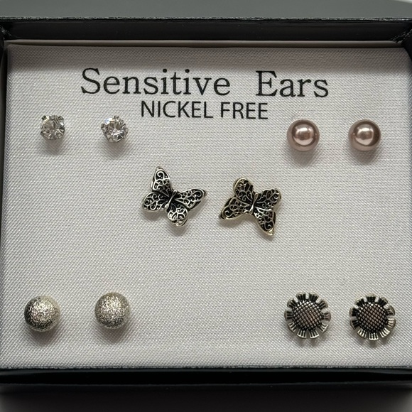 Box Set 5 Pairs Silver Stud Earrings Sun Flower - Picture 5 of 6